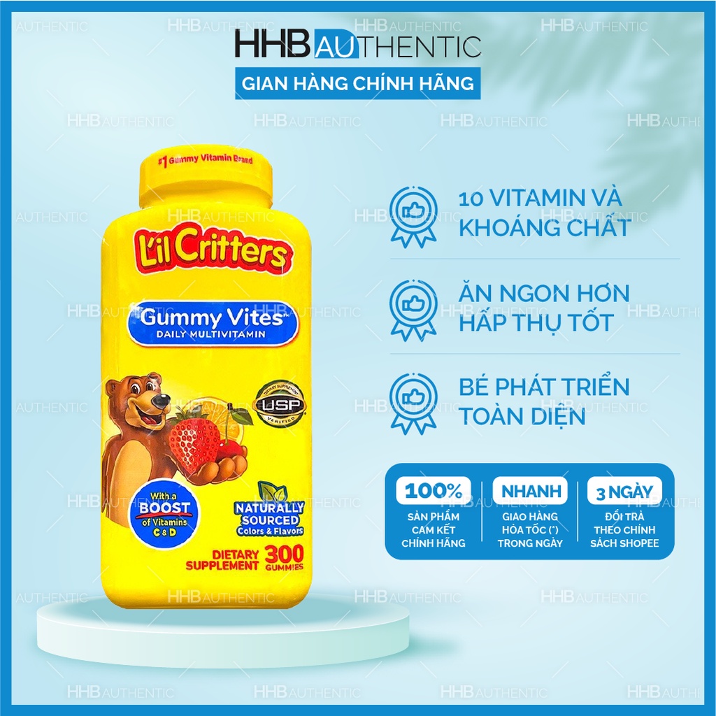 Kẹo Vitamin Tổng hợp cho bé, kẹo gấu mỹ Lil Critters Gummy Vites Multivitamin 300 viên - Xuất xứ Mỹ