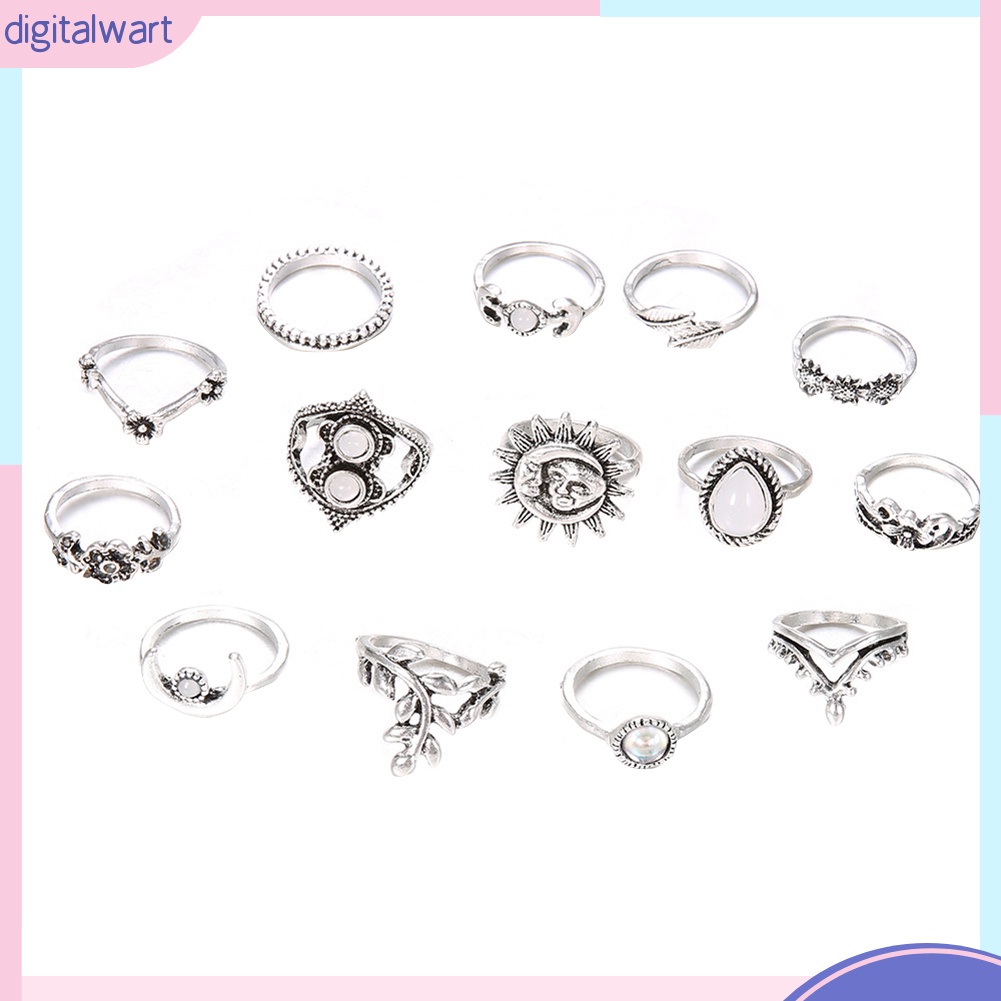 Set 14 nhẫn ngón tay hợp kim kiểu dáng cá tính thời trang cho nữ