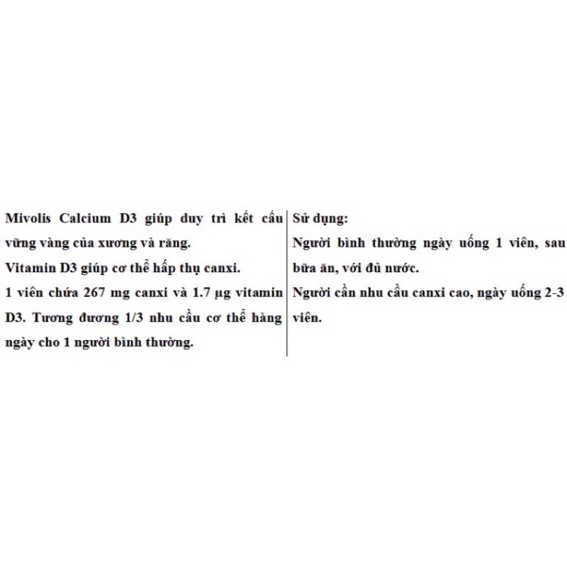 Viên uống bổ sung Calcium D3 mivolis  hộp 300v Hàng Đức