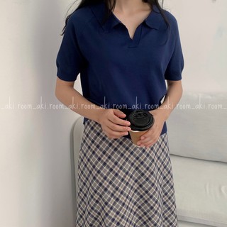 Áo len mỏng trơn cổ bẻ cộc tay