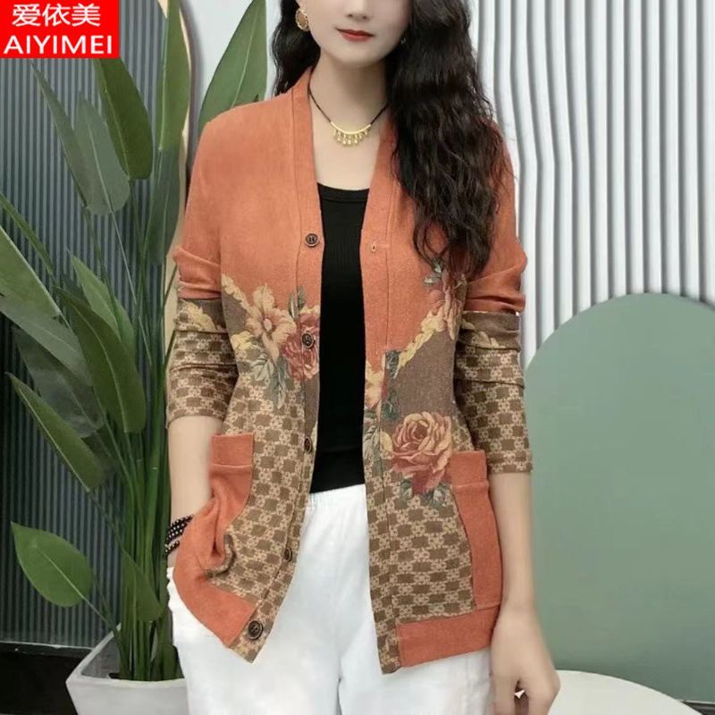 Áo Khoác Cardigan Dệt Kim Tay Dài Dày Dặn Dáng Rộng In Họa Tiết Dễ Thương Thời Trang Mùa Thu Cho Nữ
