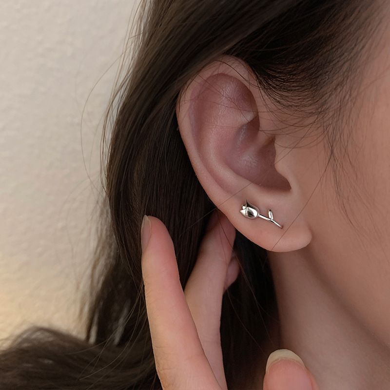 Hoa tai mạ bạc S925 - Khuyên tai Tulip vừa kẹp vành vừa xỏ lỗ cá tính, sang trọng Zaza accessories KT8037