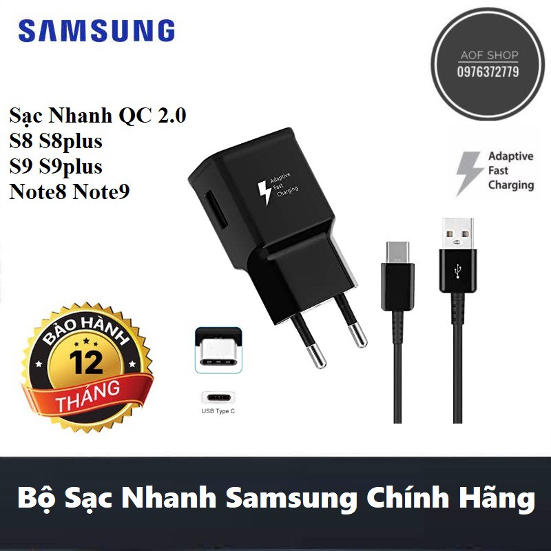 Bộ củ cáp sạc nhanh Samsung màu đen chính hãng type C và type B