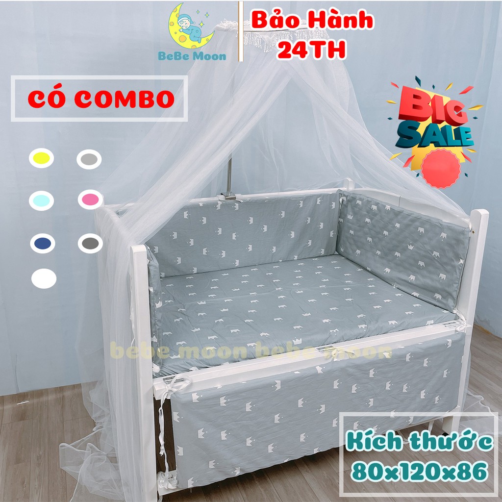  [Có Combo] Cũi Cho Bé Chất Liệu Gỗ Quế Màu Trắng [120x80x85] BH 24 Tháng BeBe Moon
