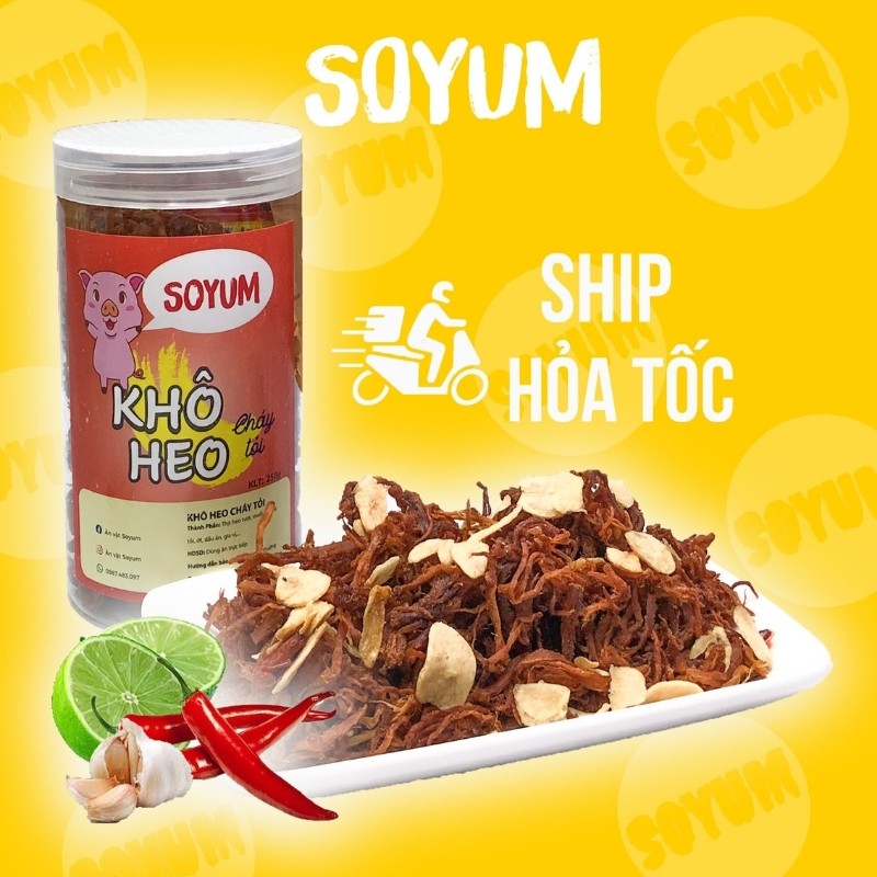 Khô heo cháy tỏi hộp 250g,khô heo Soyum thơm ngon từng sợi