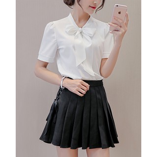 Áo sơ mi ngắn tay cổ nơ