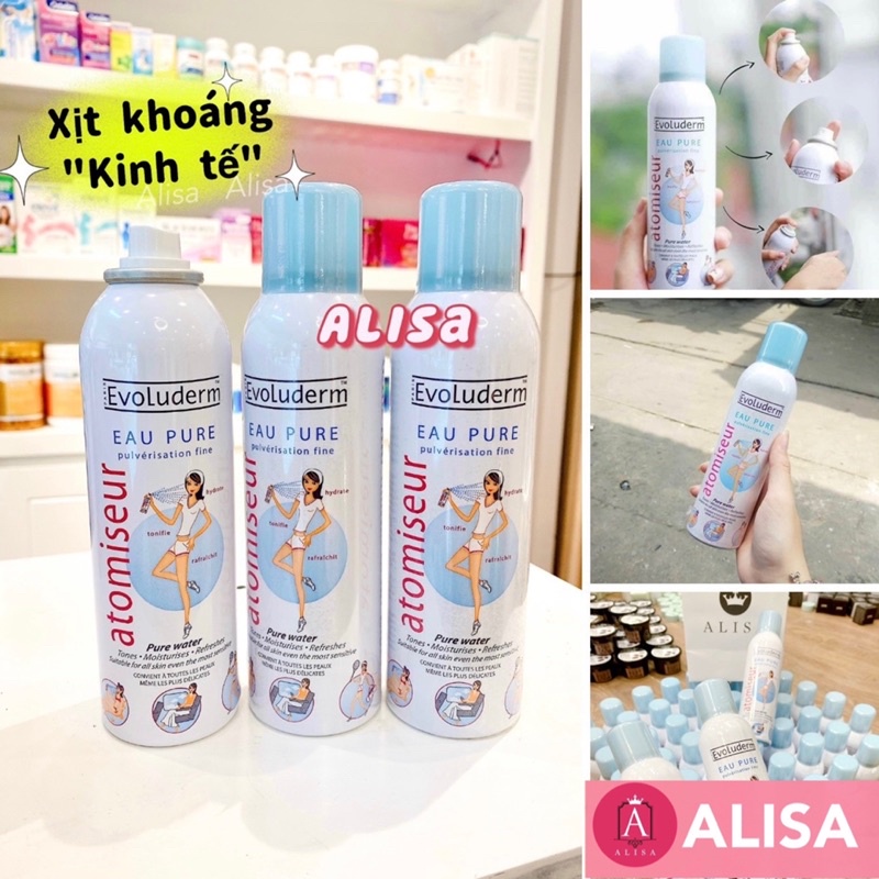 Xịt khoáng Evoluderm giúp dưỡng ẩm và làm dịu da của Antomiseur Eau Pure -Alisa