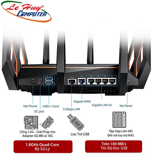 Router wifi ASUS GT-AX11000 Chuẩn AX11000 - Wifi 6