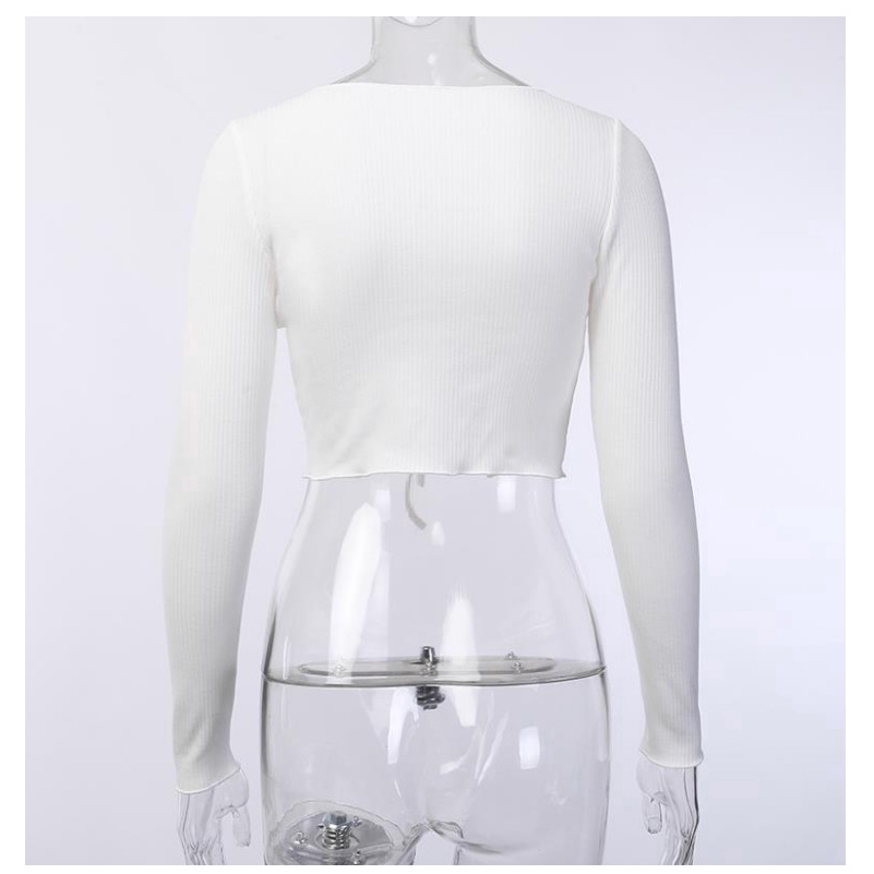 Sexy Women Slim Lace Knot Crop Tops V Neck Long Sleeve Street Tshirt | BigBuy360 - bigbuy360.vn