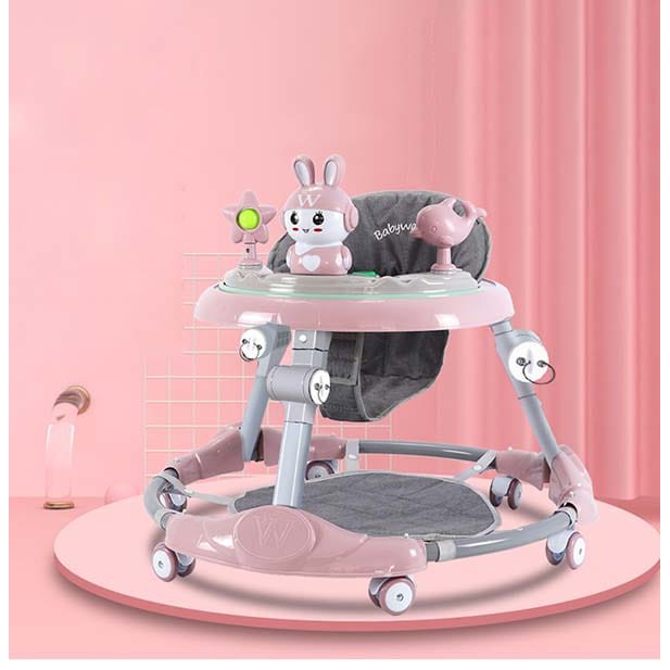 XE NÔI TẬP ĐI CHO BÉ KHUNG INOX VÀ NHỰA QUÂY TRÒN 6 BÁNH CÂN BẰNG XOAY 360 ĐỘ BABY WALKER 619M