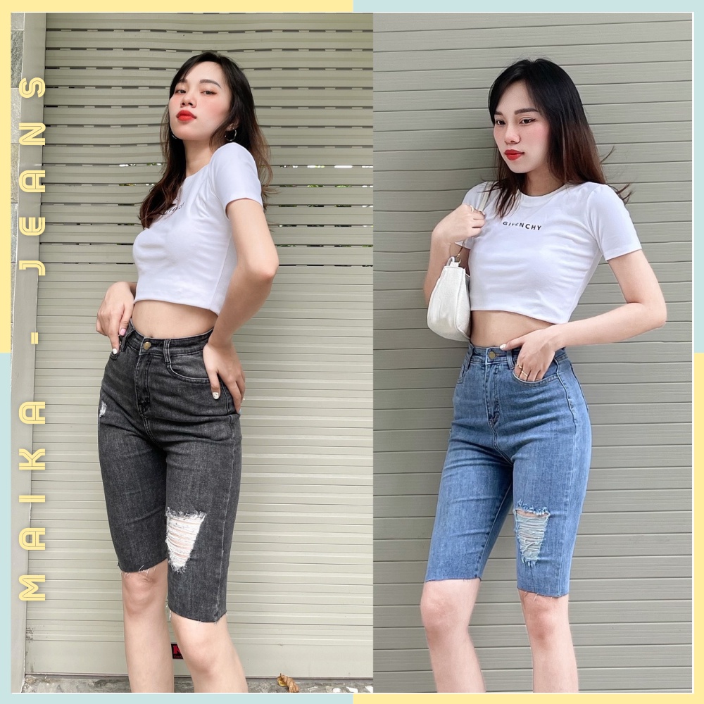 (Freeship) Quân Skinny Nữ Jean Ôm Co Gĩan Rách Kiểu Lưng Siêu Cao Maika-Jeans | BigBuy360 - bigbuy360.vn