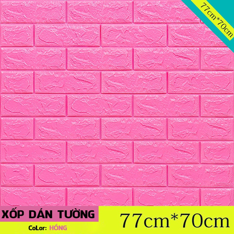 Xốp dán tường màu hồng giả gạch 3D loại dày 5mm