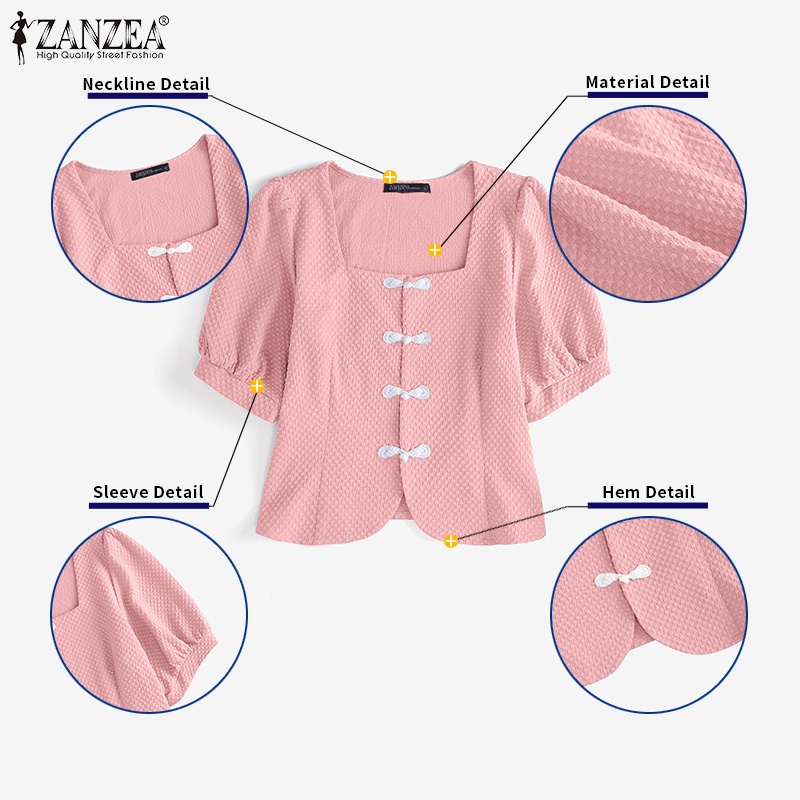 Zanzea Áo Kiểu Tay Ngắn Cổ Vuông Phong Cách Hàn Quốc Thanh Lịch Dành Cho Nữ