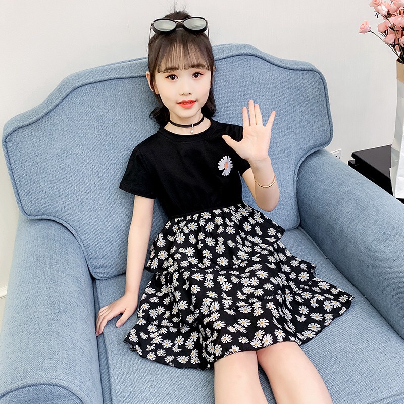 Set "VÁY HOA CÚC" nhí 14-45kg cho bé gái từ 4-14 tuổi. Áo cotton co giãn, thoáng mát. Váy xinh xắn. G16