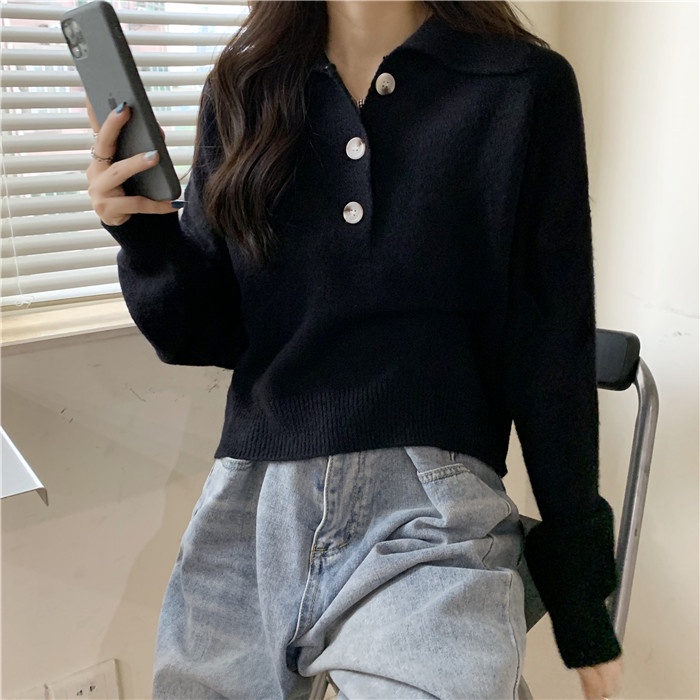 Áo len cổ polo dáng rộng phong cách Hàn Quốc có 5 màu thời trang cho nữ | BigBuy360 - bigbuy360.vn