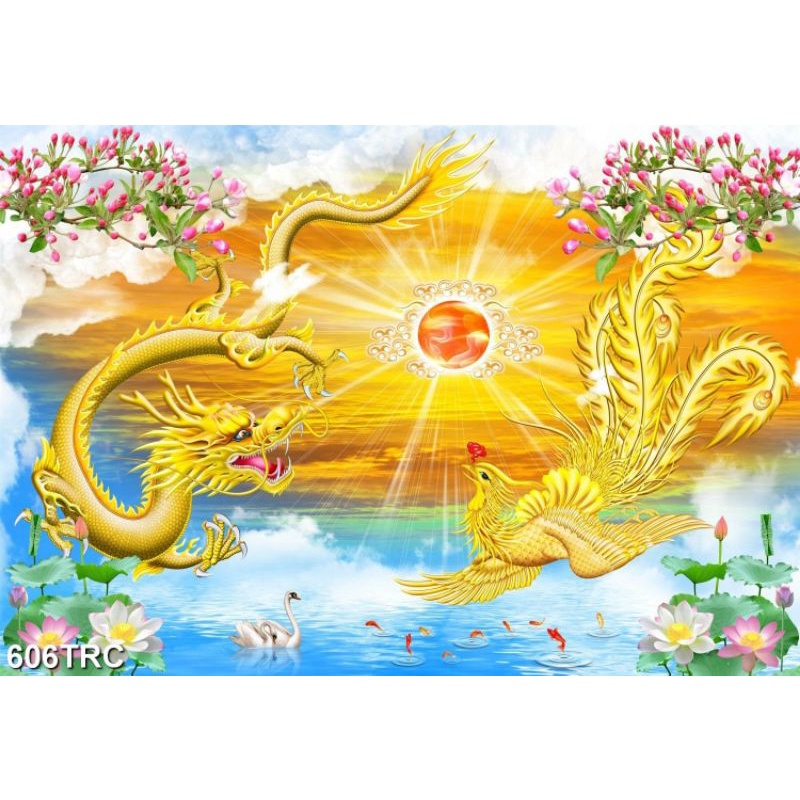 TRANH DÁN TƯỜNG 3D HÌNH RỒNG - TRANH LONG PHỤNG SUM VẦY