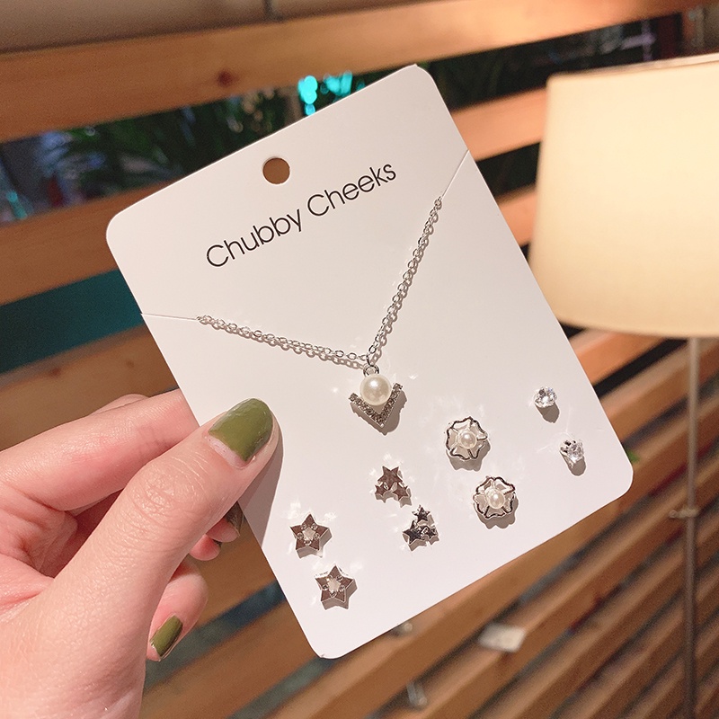 Bộ Khuyên Tai Kết Hợp Dây Chuyền Đơn Giản Thời Trang Hàn Quốc Cho Nữ