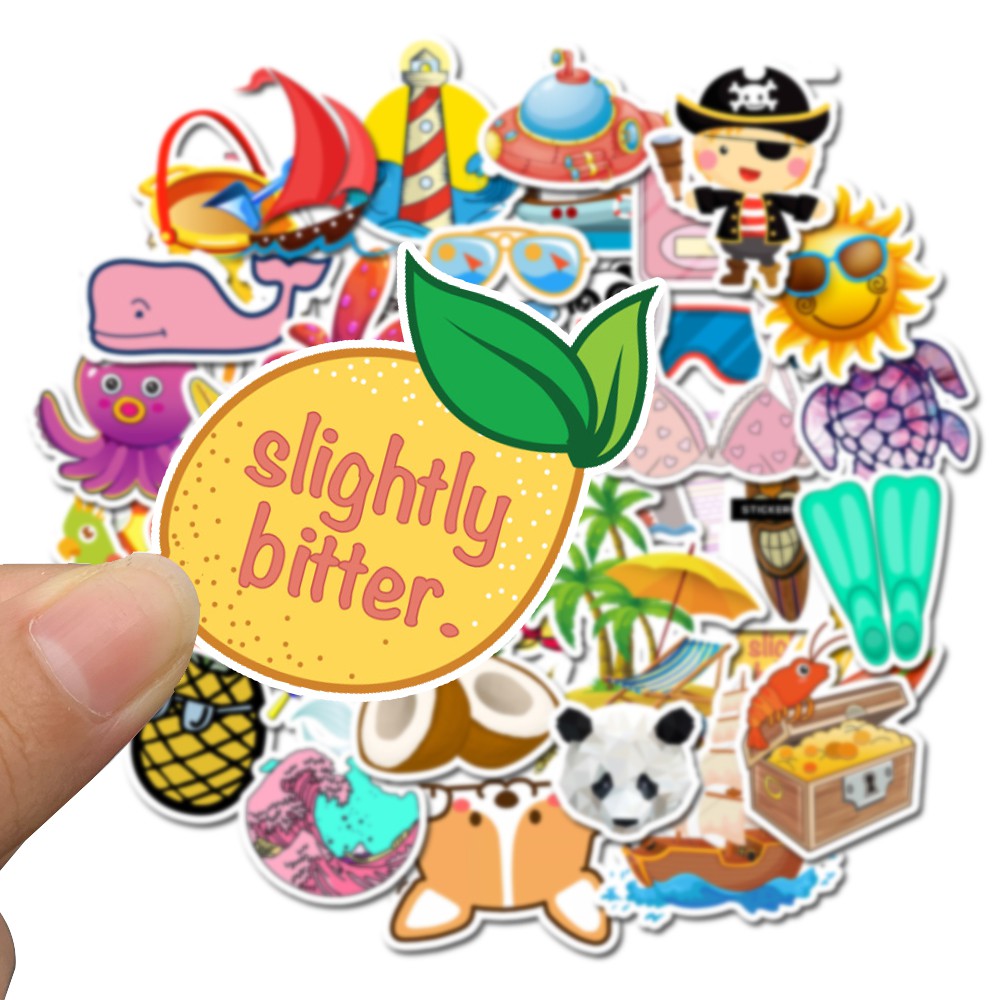 Set 50 sticker VSCO phong cách biển mùa hè chống thấm nước dán trang trí vali/ máy tính/ xe đạp DIY cho trẻ em