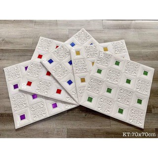 Xốp Dán Tường 3D Giả Da Điểm Nhũ Kim Tuyến Óng Ánh Khổ 70 x 70 cm dày 6mm - Có keo dính sẵn siêu chặt siêu bền