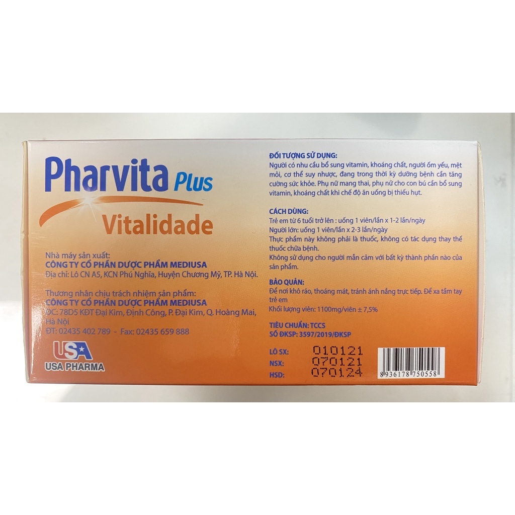 Pharvita Pus.Bổ Sung Vitamin,Khoáng Chất Cho Trẻ,Người Lớn,Phụ Nữ Mang Thai,Cho Con Bú