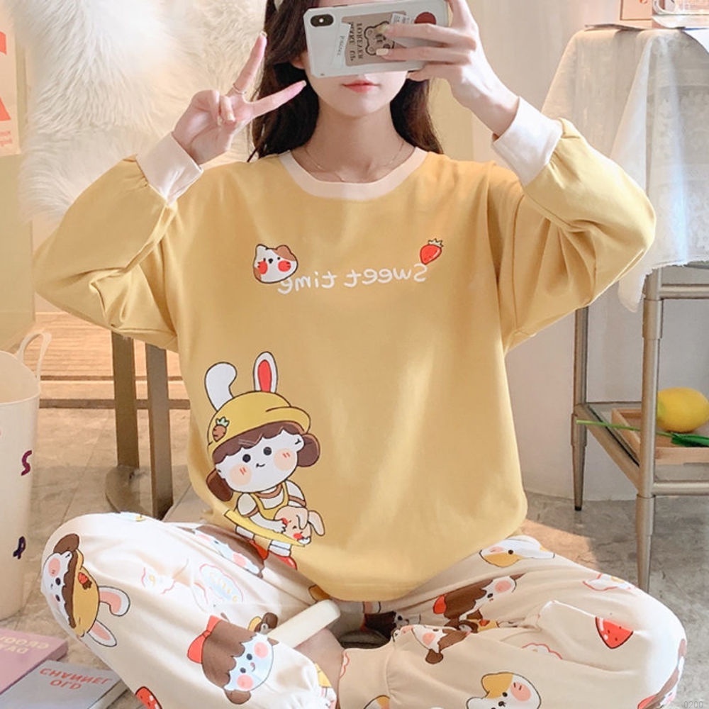 Bộ Đồ Ngủ Cotton Tay Dài Thời Trang Dành Cho Nữ