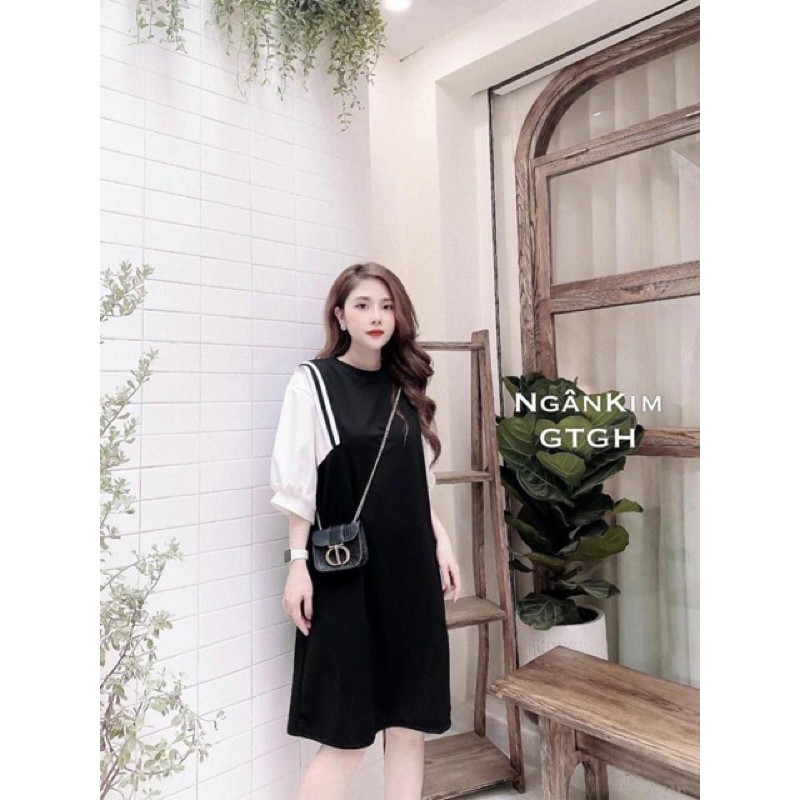 Váy suông nữ tay lỡ bo viền chất đũi xinh xắn