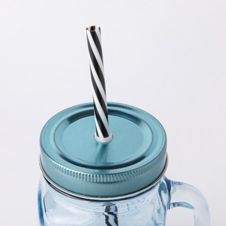 Cốc Thủy Tinh ARTBOX Hàn Quốc Mason Jar Có Ống Hút Màu Xanh Dương Navy
