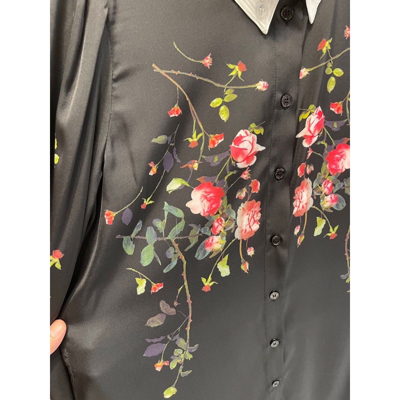 Đầm sơ mi dáng suông dài tay thương hiệu Burberry BBR cao cấp hoạ tiết hoa lá