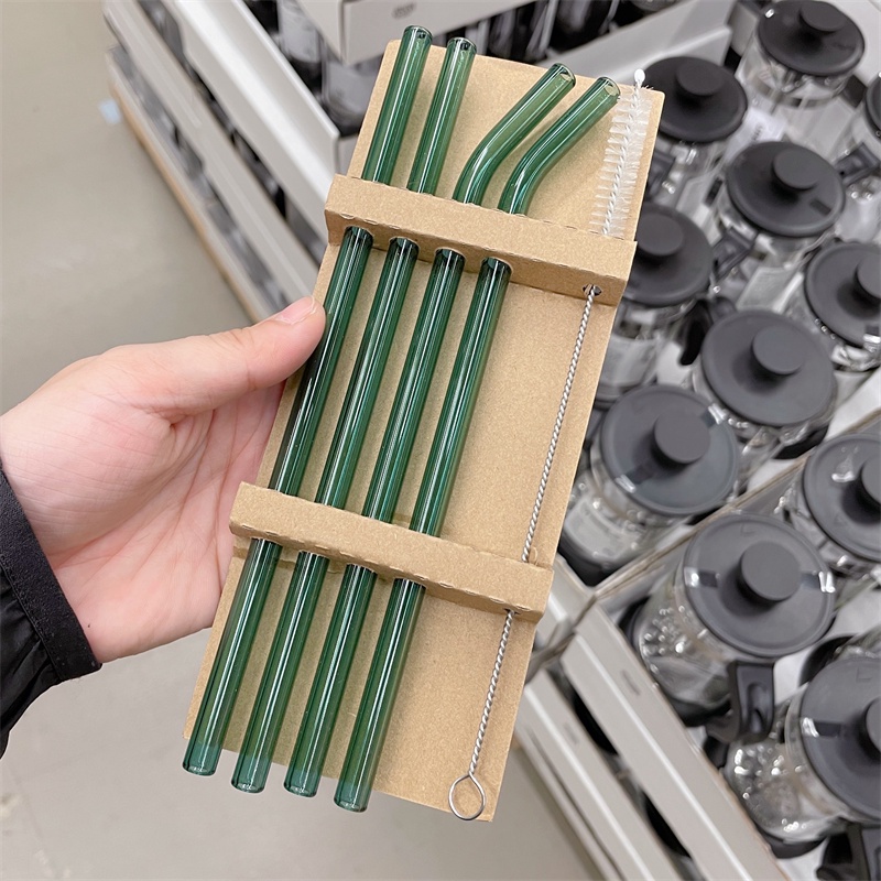 Bộ 4 ống hút thủy tinh nhiều màu kích thước 200mm*8mm