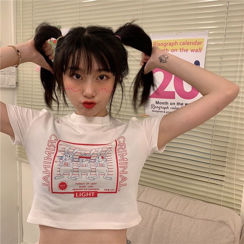 Áo Croptop Ngắn Tay In Họa Tiết Thời Trang Trẻ Trung