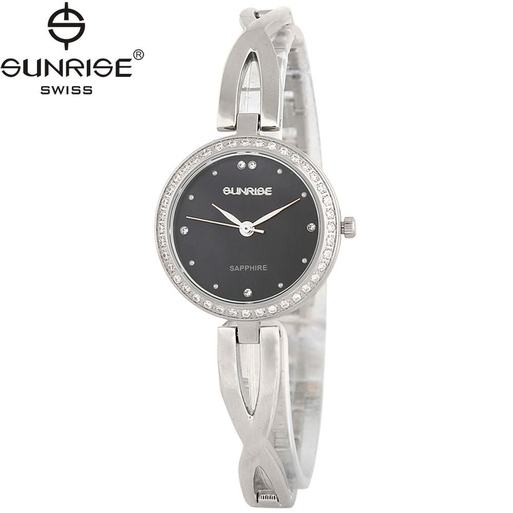 Đồng hồ nữ dây kim loại mặt kính sapphire chống xước Sunrise SL715DLS đen