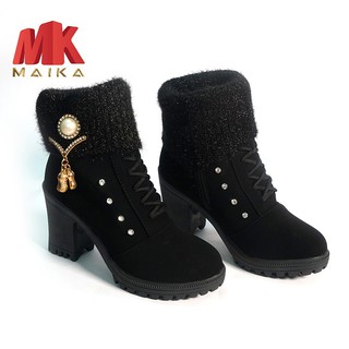 Giày boot nữ đế vuông S105 (Đen) MK MAIKA