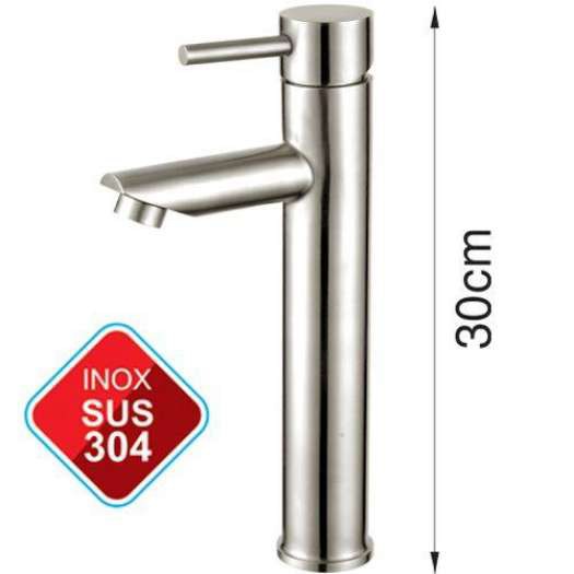 Vòi rửa mặt lavabo nóng lạnh cao 30cm inox 304
