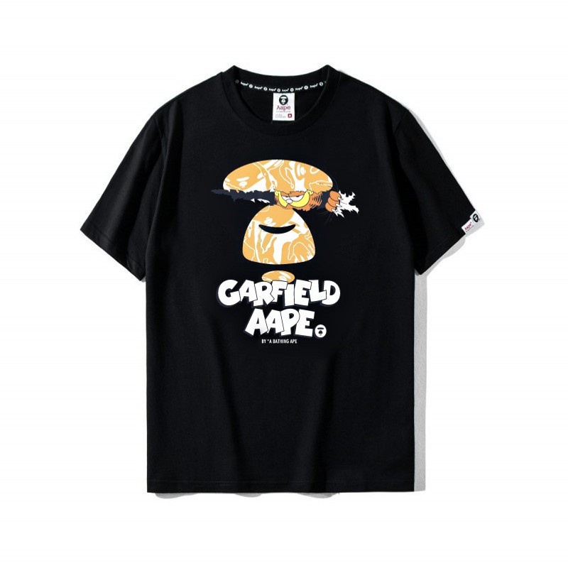 Hàng Bán Chạy AAP*E Áo Thun Cotton Tay Ngắn Cổ Thuyền In Họa Tiết Mèo Garfield Cho Nam Và Nữ