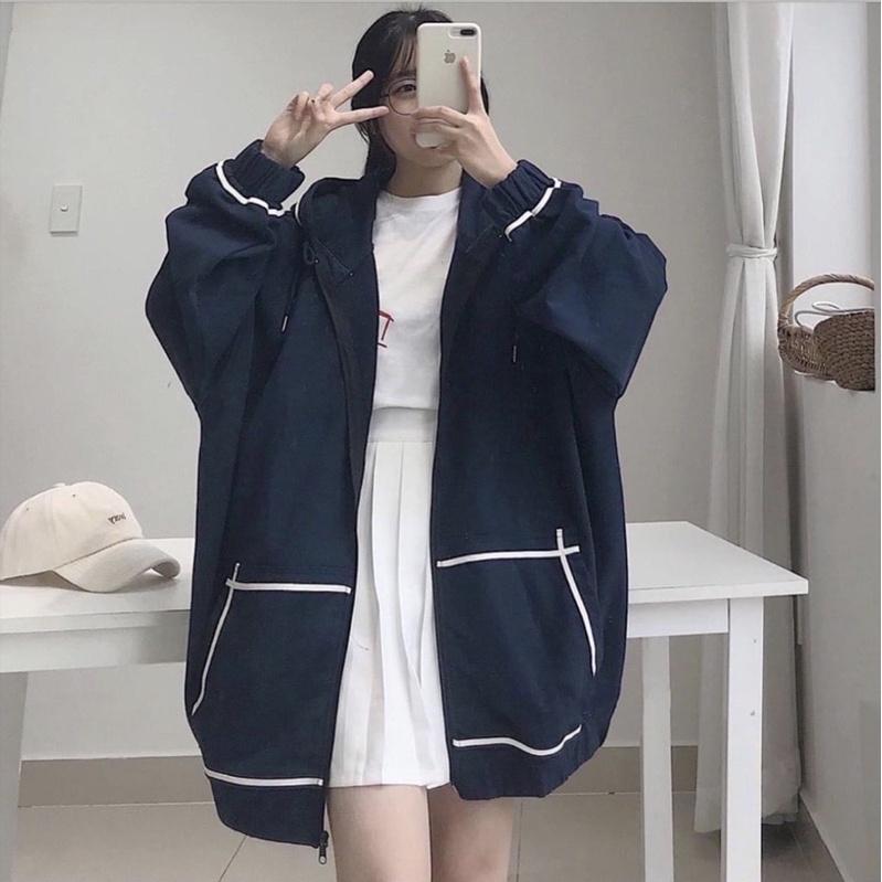 Áo khoác hoodie nỉ viền dây kéo màu ĐEN/NAVY/ HỒNG ❤️ Nam nữ unisex -/- Áo khoác form rộng Jaystoree