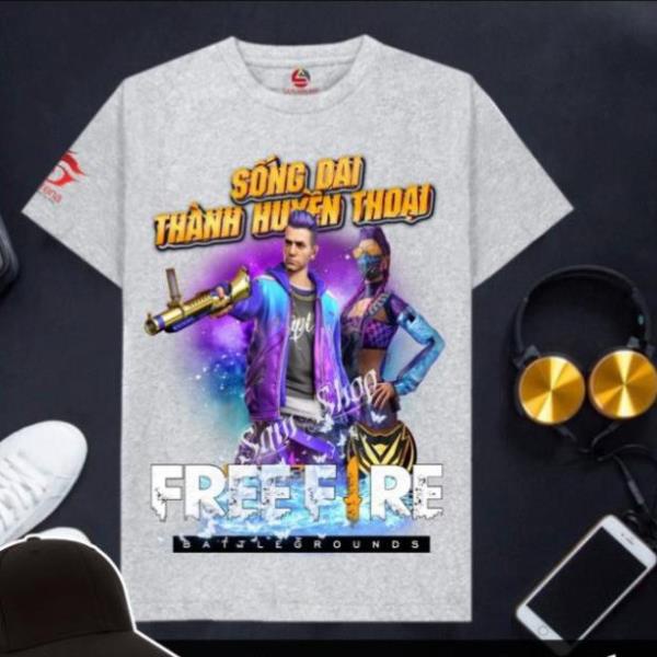 VHL Store [Hàng có sẵn] Áo Free Fire cotton màu xám cổ tròn cực hot Kelly + Meguie VHL Store