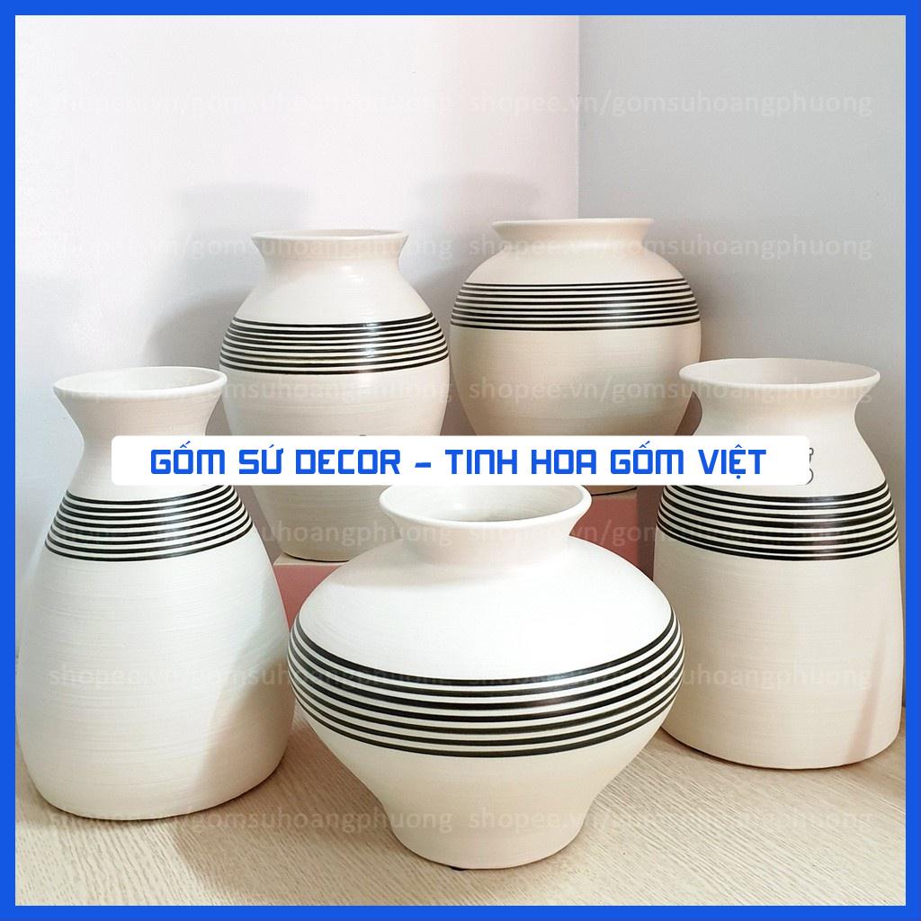 Lọ hoa trắng vuốt tay ganh đen - men lạnh Bát Tràng - 6 mẫu