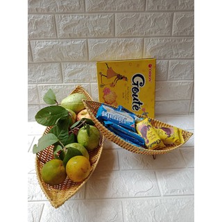 Thuyền đựng hoa quả bàn ăn đan giả mây