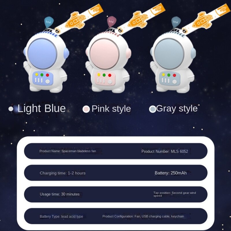 Quạt cầm tay mini không cánh hình phi hành gia dễ thương sạc lại bằng cáp USB