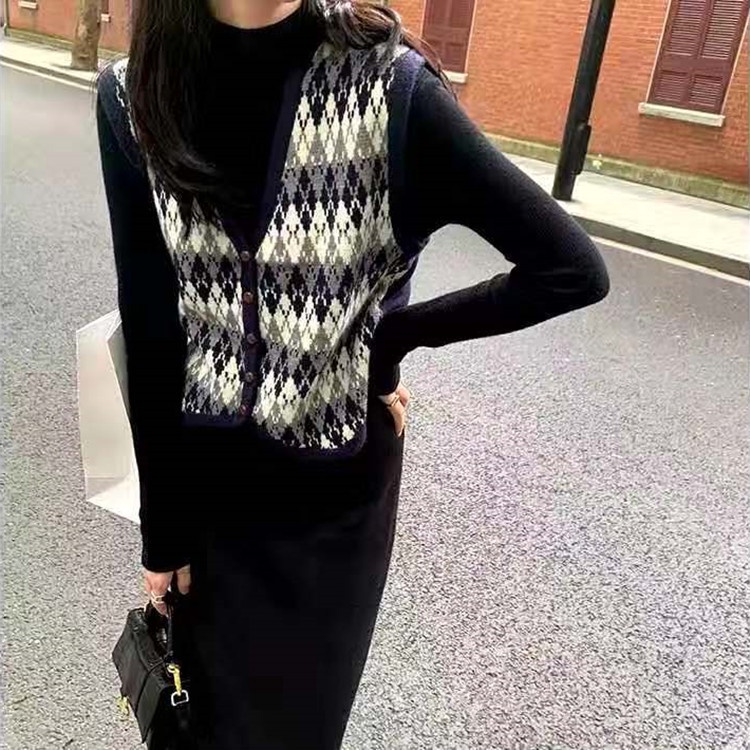 Áo len không tay cổ chữ v form rộng phong cách retro Hàn quốc