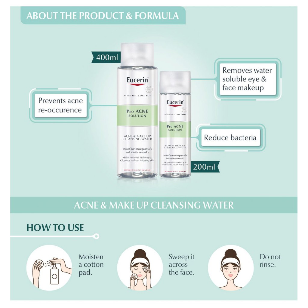 [TEM CTY] EUCERIN Pro Acne & Make Up Cleansing Water 200ML & 400mL - Nước tẩy Trang Dành Cho Da Mụn 5.0