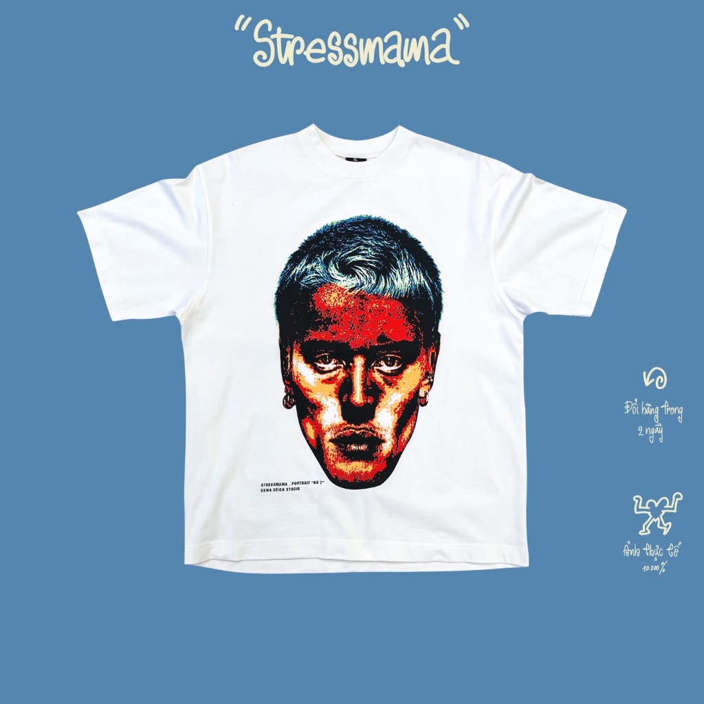 Stressmama Áo thun PORTRAIT NO.2 T-SHIRT màu trắng 100% Cotton thoải mái, vải dày 250 GSM, in lụa thủ công Local Brand