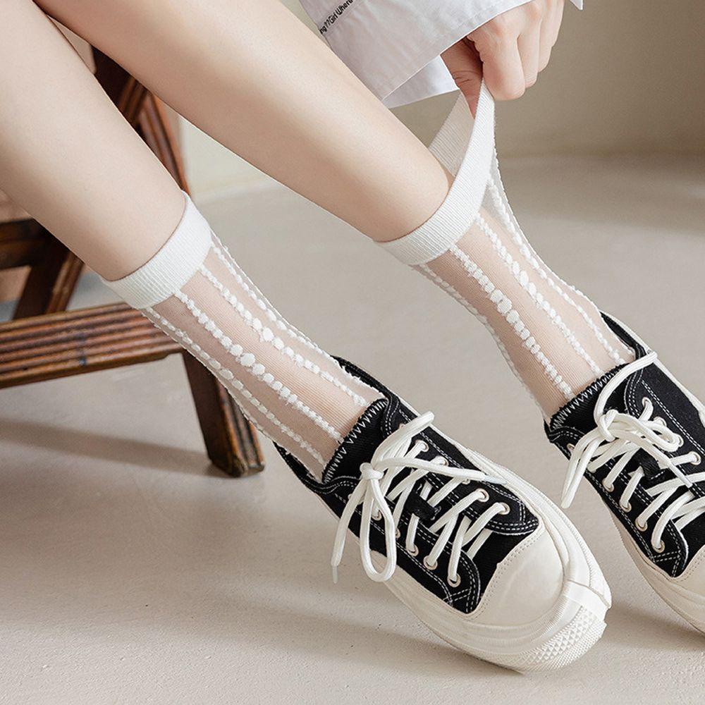 Vớ Cotton Họa Tiết Chấm Bi Trắng Đen Đơn Giản Phong Cách Nhật Bản|Vớ Lụa Họa Tiết Dễ Thương Cho Bé