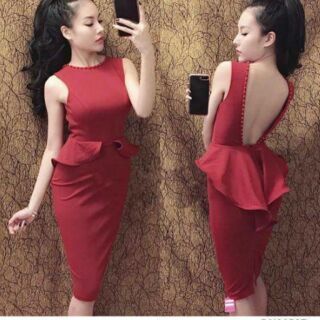 Đầm peplum hở lưng đính cườm