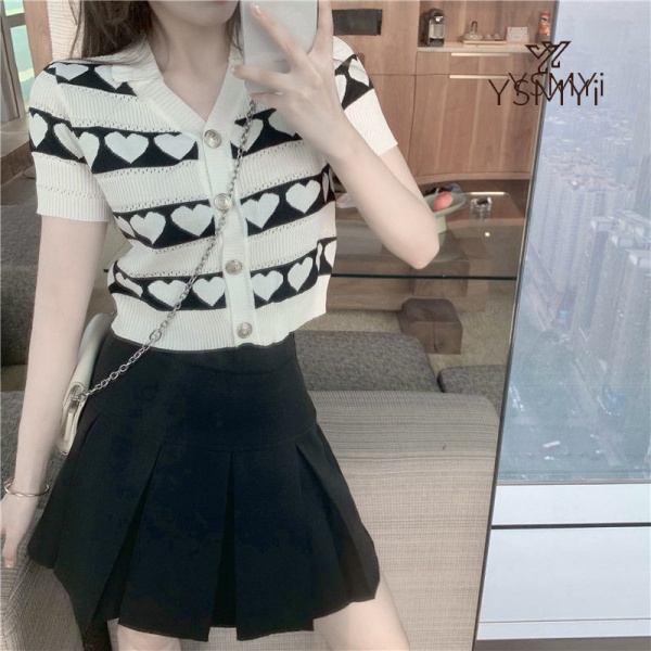 Áo Thun Dệt Kim Tay Ngắn Cổ Chữ v Thiết Kế Mới Thời Trang Mùa Hè Dành Cho Nữ