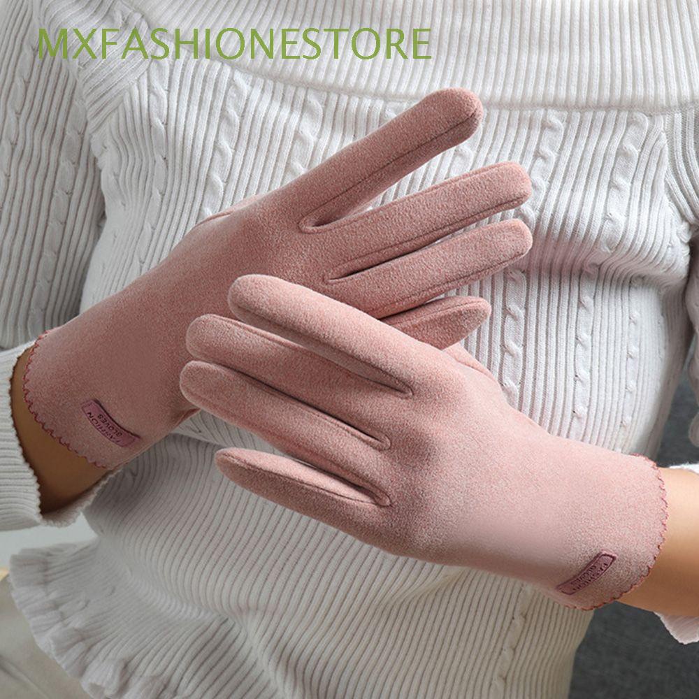 MXFASHIONESTORE Găng tay giữ ấm mùa thu đông bằng vải nỉ màu trơn phong cách Hàn Quốc cho nữ