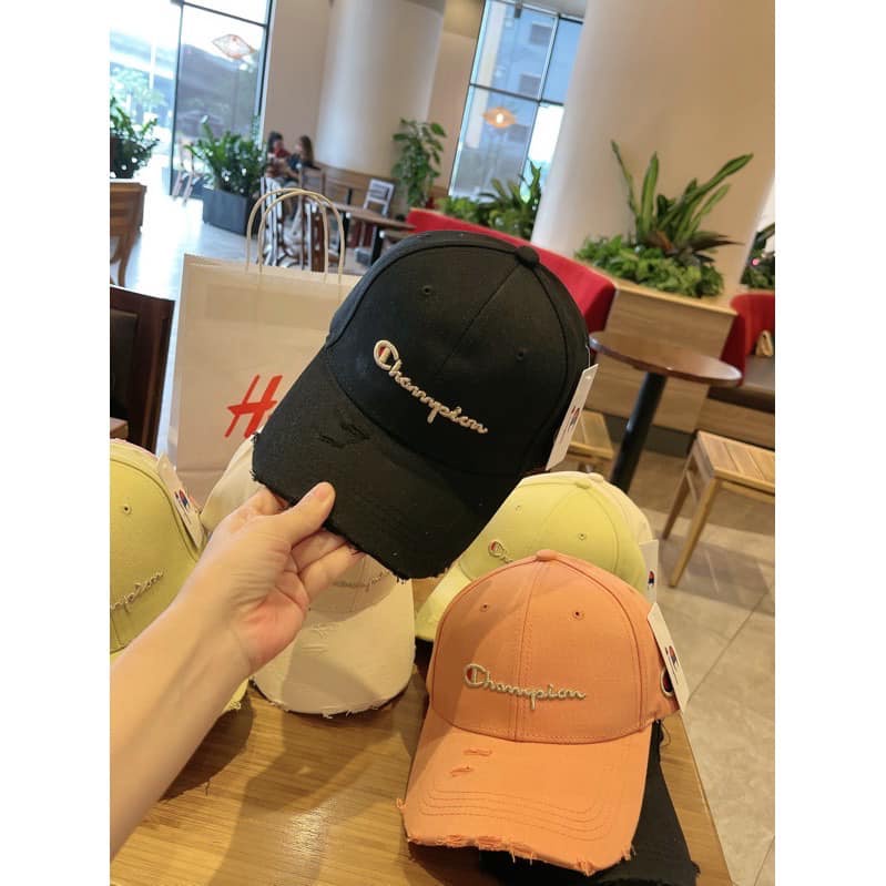 Mũ lưỡi trai rách ❤️ Nón thêu chữ CHAMPION phong cách Ulzzang form unisex nam nữ