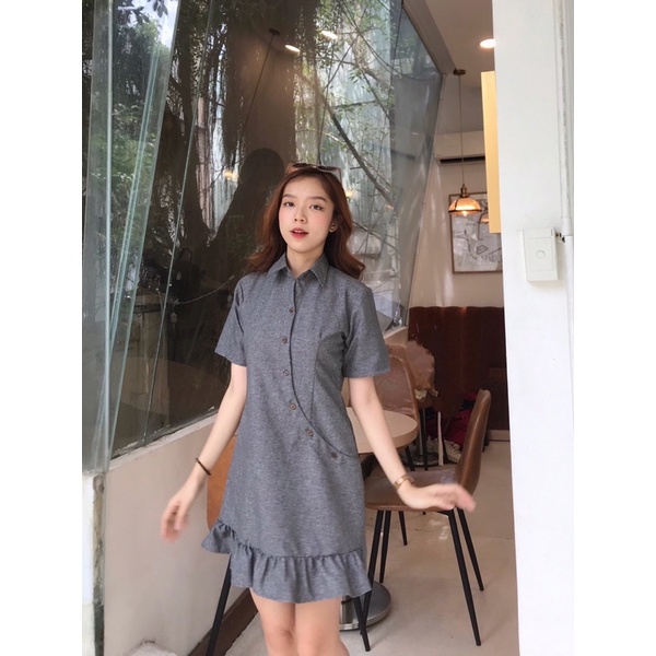 Đầm sơmi nút chéo