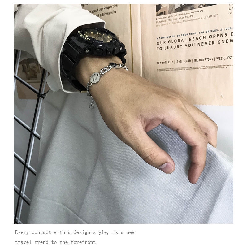 Vòng Đeo Tay Bằng Thép Titan Không Phai Họa Tiết Mặt Cười Phong Cách Hip Hop Đường Phố Dành Cho Nam Và Nữ 22158