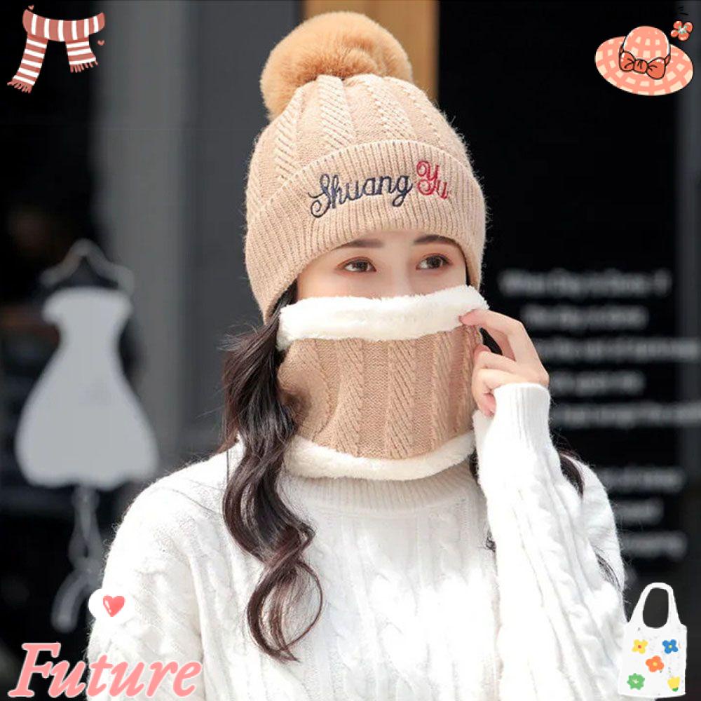Set Mũ Kèm Khăn Choàng Cổ Chống Gió Giữ Ấm Thời Trang Đi Xe Đạp Cho Nữ